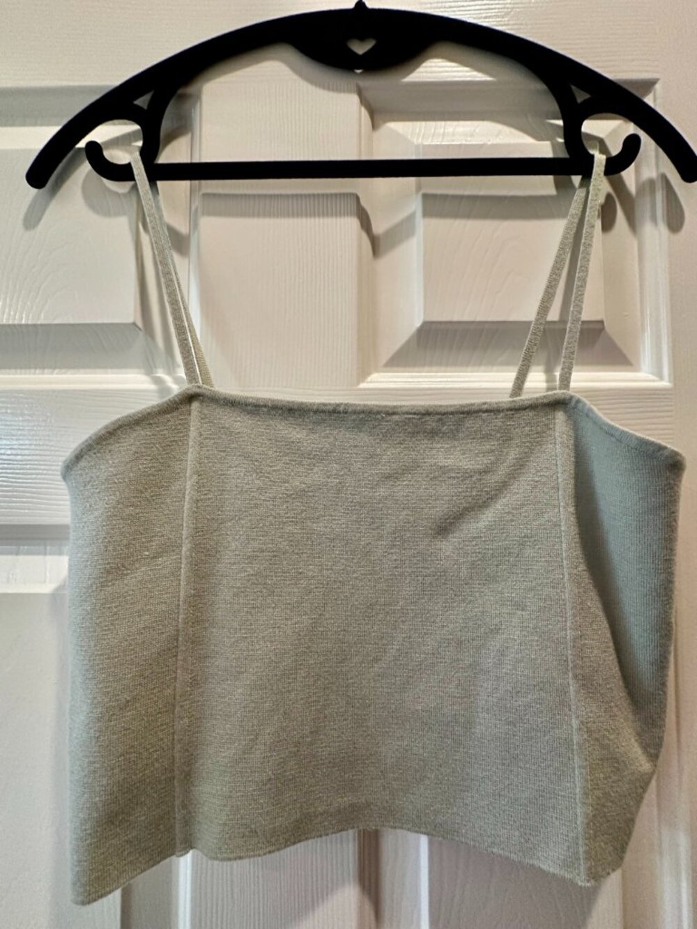Express Sage Green Knit Spaghetti Strap Crop Top, Size M